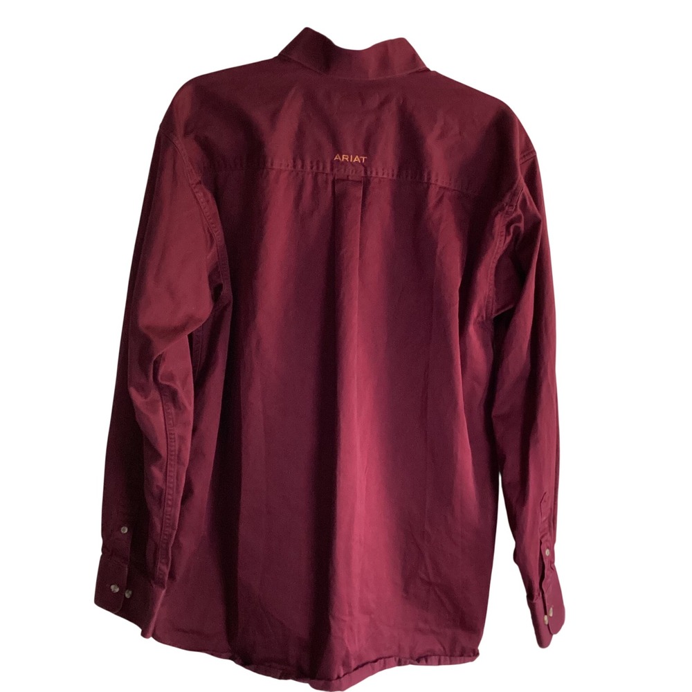 Ariat Mens Rich Burgundy Western Large 100% Cotton Twill Long Sleeve Shirt - Picture 3 of 10